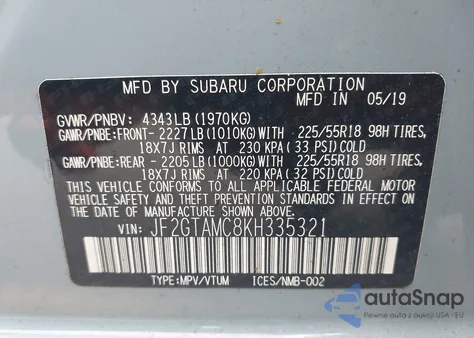 2019 Subaru Crosstrek 2.0I Limited из США, поврежденный, VIN JF2GTAMC8KH335321